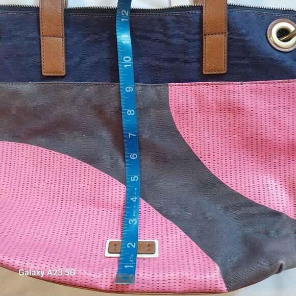Fossil Womens Multicolor Canvas & Leather Tote Bag With Adjustable Strap & Inter - Picture 9 of 10